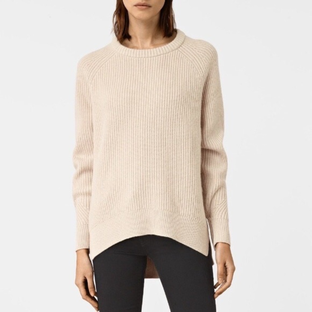 Allsaints All Saints Patty Ribbed Long Sleeve Ivory Wool Cashmere